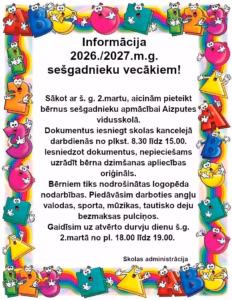 Uzaicinājums nākamo sešgadnieku vecākiem uz atvērto durvju dienu un dokumentu iesniegšanu